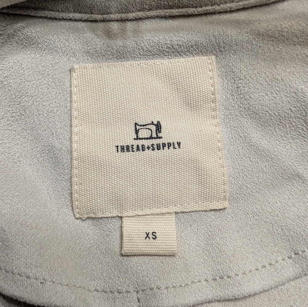 Thread & Supply Malva Light Gray Faux Suede Open Front Cinchable Waist Jacket XS - Picture 4 of 8